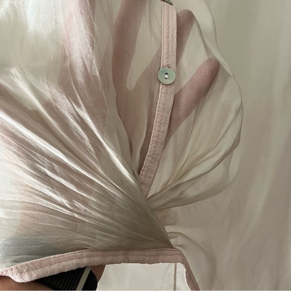 Scandal Silk Blend Pink and Cream V Neck Oversized Blouse Tunic Sheer Flowy Lg - Picture 8 of 14